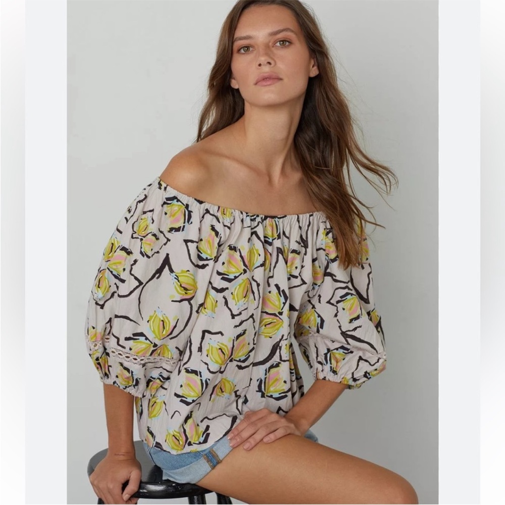 Velvet by Graham & Spencer Zoe Puff Sleeve Floral Printed Cotton Blouse M